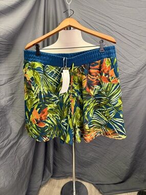 Adyson Parker Teal and Navy Leaf-Print Shorts, NWT, size 1X